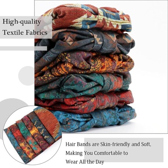 6 Pack Boho Headbands Women Wide Twist Knotted Elastic Hair Bands for Yoga Worko